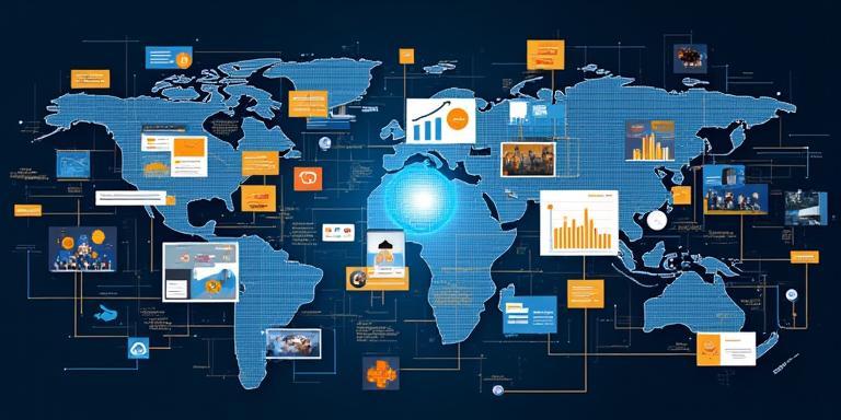 A dynamic collage representing Innovazione Accademica's diverse EdTech services, including LMS interfaces, data analytics dashboards, and collaborative online learning environments.